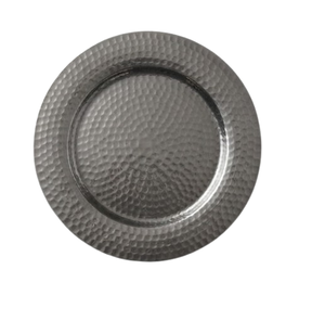 Assiette de service alimentaire ronde martelée argentée, assiette de présentation métallique sûre pour mariages, fêtes et traiteurs - Product Image 3