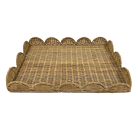 Plateau en rotin exquis, rectangulaire, tressé, bord festonné, matériau naturel, pour table basse, présentation de fruits et de pain, rangement, vente en gros