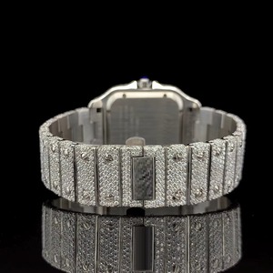 Montre carrée de luxe pour femme en acier inoxydable 30 mm avec lunette sertie de diamants, mouvement à quartz analogique, date et fermoir papillon - Product Image 4