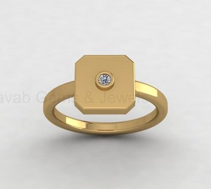 14K Gold Filled 925 Silver 10mm Octagon <b>Cushion</b> Signet <b>Ring</b> with CZ Diamond Custom Engravable Geometric Fine Jewelry For Women - Product Image 6