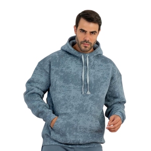 Sudadera con Capucha Unisex Oversize de Felpa Azul Grisácea con Lavado Ácido y Cordón Ajustable Estilo Urbano Venta al por Mayor - Product Image 3