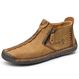 Bottes pour hommes, nouvelle collection automne-hiver, grandes tailles, à enfiler, montantes, semelle extérieure en caoutchouc, décontractées pour l'extérieur, avec coutures artisanales - Product Image 6