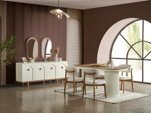 Ensemble de salle à manger moderne de luxe en teck massif, style nordique, 6 chaises, table ovale, mobilier contemporain pour villa, maison, cuisine - Product Image 2