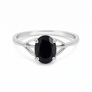 Rhaya Jewels Elegant Rhodium Plated 925 Sterling Silver Oval Cut Black Onyx Prong Setting <b>Dainty</b> Band Trendy Engagement <b>Ring</b> - Product Image 1