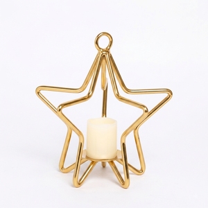 Contemporary Metal Wire Gold Star <b>Candle</b> Stand with Base Cup for Living Room <b>Floating</b> Shelves, Bookcase Display - Product Image 1