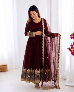 Robe Anarkali en Faux Georgette Premium avec Dupatta en Tulle Lourd Brodé de Paillettes et Manches Longues (AU 194 2ND) DC - Product Image 5
