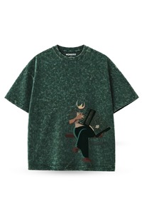 T-shirt Homme Oversize Vert Imprimé Délavé à l'Acide Manches Courtes Col Rond Décontracté en Coton Jersey Respirant avec Motif Frontal - Product Image 2