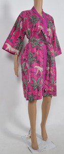 Kimono Kantha Vintage para Mujer, Estampado Floral y Animal, Algodón, Cintura Elástica, Cuello en V, Largo Completo, Secado Rápido, Casual - Product Image 2