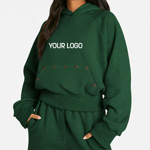 Sudadera con Capucha para Mujer de Alta Calidad, Color Verde Sólido, Tejido de Algodón, Informal, para Otoño, con Logotipo Frontal y Bolsillos - Product Image 4