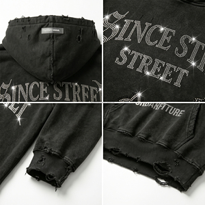 เสื้อฮู้ดดี้ผู้ชายแบบมีซับใน ปักลายตามสั่ง สไตล์สตรีทแวร์ ทรงโอเวอร์ไซส์ ผ้าหนา คุณภาพพรีเมียม ลุคยูบัน ดีไซน์ดิสเทรส ขายส่ง - Product Image 6
