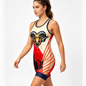 Traje de Lucha Clásico para Hombre, Color Rojo, Dorado y Azul Marino, con Estampado Animal Sublimado, de Secado Rápido y Ajuste Deportivo - Product Image 2