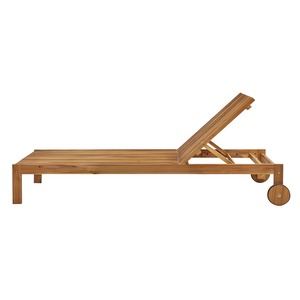 Chaise longue moderne en teck avec dossier inclinable et roulettes, mobilier de patio extérieur, design minimaliste, structure solide, utilisation portable - Product Image 2