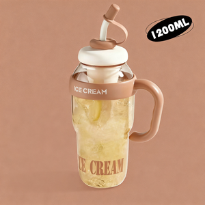 Bouteille d'eau en plastique mignonne avec paille, grande capacité, tasse de sport réutilisable, écologique avec infuseur à thé, compatible lave-vaisselle - Product Image 1