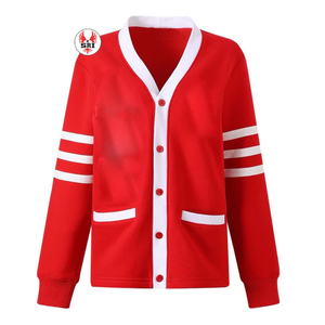 Cardigan décontracté en maille unie rouge et blanc avec logo personnalisé de la Sororité Delta, col en V, manches longues, brodé, respectueux de l'environnement - Product Image 3