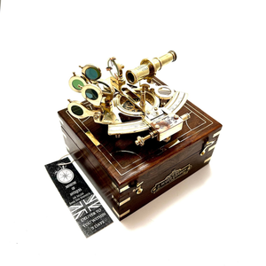 Nautical Sextant Navigation Instrument With Telescope <b>Compass</b> And Wooden Display Box Maritime Marine Decorative Navigation Tool - Product Image 1