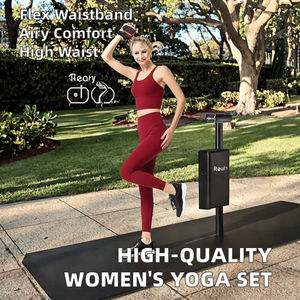 Conjunto de leggings y sujetador deportivo de yoga transpirable, sin costuras, ecológico, de spandex/nailon, de longitud completa, para mujer, con cintura elástica cruzada, para pilates. - Product Image 3