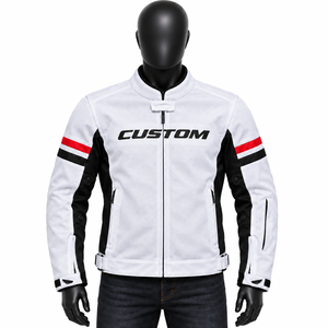 Chaqueta de Motociclista Blanca Personalizada para Hombre, Estilo Cuero Transpirable, Cierre de Cremallera Frontal, Cuello Ajustable, Otoño, Corte Regular - Product Image 1