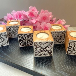Designer Wooden Candle Holder for Home Decoration Diwali <b>Tea</b> <b>Light</b> Candle Holder Square Shaped Candle Holder for Decoration - Product Image 2