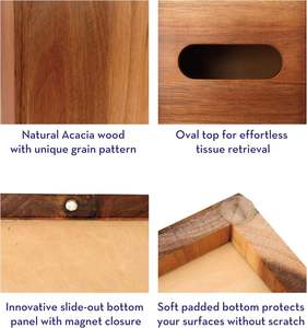 Boîte à mouchoirs carrée en bois faite à la main et organiseur de rangement décoratif pour tiroir supérieur - Product Image 6