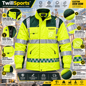 <b>Hi</b> <b>Vis</b> Safety <b>Jacket</b> Men Yellow Reflective Workwear Water Resistant Windproof Custom Printed Outdoor Protective Apparel - Product Image 6