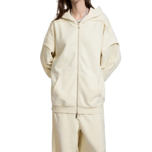 Sudadera con capucha personalizada con cremallera, 400GSM, extragrande, de tela gruesa, estilo desgastado, con diseño de collage y universitario, para hombre y mujer, con impresión de logotipo personalizado. - Product Image 1