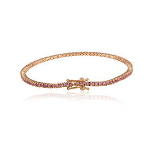 18K Pink Sapphire Fashion Tennis Bracelet-Stackable Everyday Sleek Design - Product Image 5