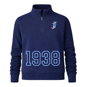 <b>Navy</b> Blue 1938 Quarter Zip Unisex Pullover Sweater Casual Knit Top Long Sleeve Fashion Streetwear Warm Apparel - Product Image 1