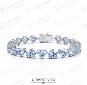 Pulsera de tenis de lujo con diamantes en forma de corazón en oro blanco de 18K, engaste de línea continua premium, regalo romántico y elegante - Product Image 4