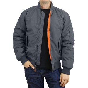 Blouson bomber marine pour homme avec doublure orange, fermeture éclair coupe-vent, vêtement décontracté pour l'automne, coupe régulière, coque en polyester - Product Image 3