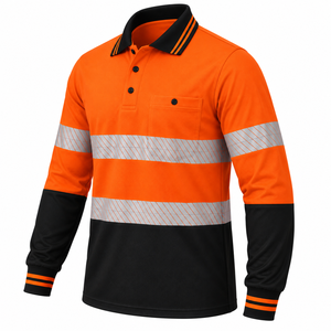 Camisa de Trabajo de Alta Visibilidad Reflectante para Hombre, Manga Larga, Poliéster, Uniforme de Seguridad, Diseño a Rayas Naranja y Negro - Product Image 5