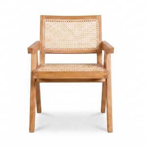 Solid Suar Wood Elegant Rustic Wholesale Solara <b>Live</b> <b>Edge</b> Cafe <b>Table</b> Teak Chair Set Furniture with Rattan Seat Backrest Design - Product Image 3