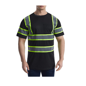 Camiseta de Trabajo de Alta Visibilidad para Hombre, Negra con Rayas Verde Lima y Plateadas, Manga Corta, Uniforme de Seguridad - Product Image 4