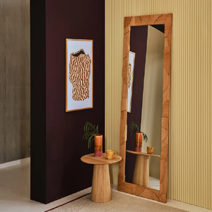 Miroir sur pied rectangulaire classique pleine longueur sur un support pivotant en bois foncé, disponible à prix de gros. - Product Image 2
