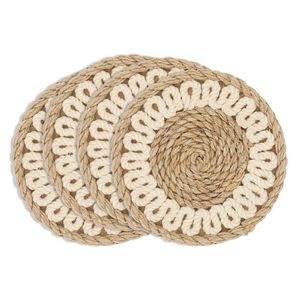 Decorative Handmade Rope and Rattan Coaster Round Artisan Woven Cotton Loop Design for Dining <b>Table</b> Drink <b>Protection</b> - Product Image 2