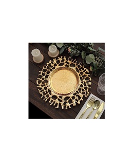 Plato decorativo de metal dorado para la decoración de mesas de boda, plato de lujo para eventos y servicios de catering. - Product Image 3