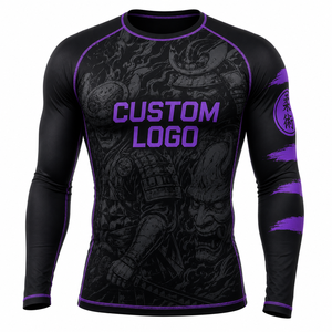New Custom Logo Black Purple MMA <b>Compression</b> <b>Shirt</b> <b>Men</b> Fitted Moisture Wicking Sublimation Print Mixed Martial Arts Apparel - Product Image 1