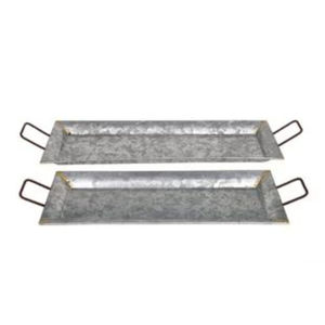 Juego de 2 bandejas decorativas ovaladas de metal galvanizado estilo rústico con asas de cobre para decoración del hogar y uso en la cocina - Product Image 2
