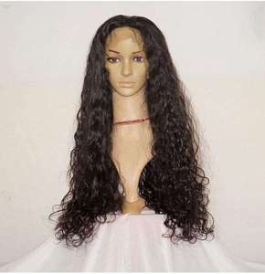 Perruque de cheveux humains longs ondulés pré-épilée, avec dentelle frontale HD transparente, effet mouillé et ondulé, noir naturel, sans colle, en cheveux vierges - Product Image 1