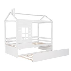 Letto a capanna in legno bianco per bambini, misura Twin, con letto estraibile - Set completo - Product Image 6