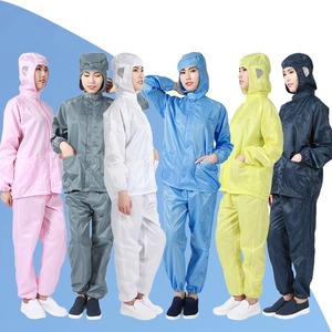Ropa de Trabajo Antiestática para Cuartos Limpios, Chaqueta y Pantalones con Capucha, con Franjas Blancas, Azules, Rosas y Amarillas de 5 mm, de GI Manufacturers - Product Image 1