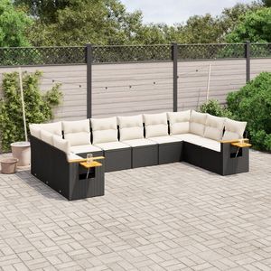Black PE <b>Rattan</b> Garden <b>Sofa</b> Set With Cushions Outdoor Furniture Contemporary Design - Product Image 1