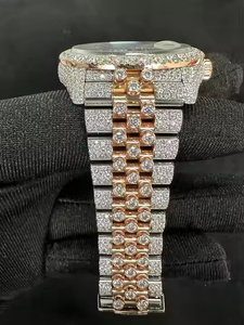 Montre de luxe pour homme à mouvement quartz, entièrement sertie de diamants Moissanite, en acier inoxydable, analogique - Product Image 3