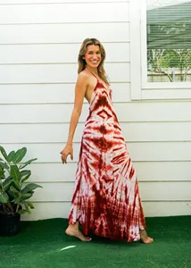 Ladies <b>Boho</b> Style Rayon Tie Dye Deep V Neck Sleeveless Flowing Maxi <b>Dress</b> Casual <b>Summer</b> Beachwear - Product Image 3