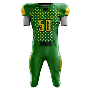Uniforme de Fútbol Americano Personalizado Verde y Amarillo, Número 50, Transpirable, de Poliéster, para Hombre Adulto, con Equipo de Protección - Product Image 1