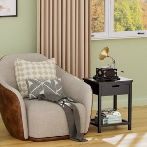 Comodino per Camera da Letto con Ripiano Aperto, Tavolino in Bambù con Cassetto Portaoggetti, Tavolino Laterale per Spazi Ristretti - Product Image 5