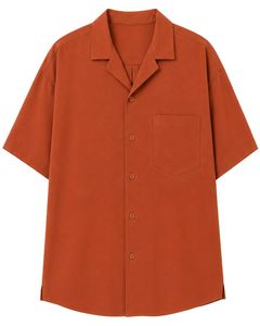 Customized <b>Rust</b> Orange Oversized Casual Men Shirt Half Sleeve Button Up Cuban Collar Loose Fit Summer Beach Fashion <b>Top</b> Shirt - Product Image 1
