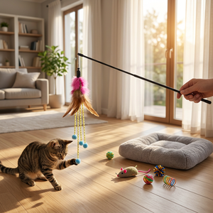Jouet pour chat en plumes écologiques colorées, bâton de chatouillage pour le jeu des chats - Product Image 3