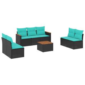 Conjunto de Sofá de Jardín de Ratán Sintético Negro con Cojines, Muebles de Exterior de 6 Plazas, Estilo Contemporáneo - Product Image 2
