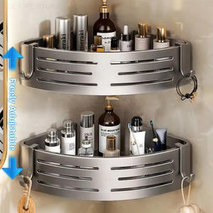 Panier de rangement mural <span class=keywords><strong>pour</strong></span> douche, fixation par ventouse sans perçage, aluminium antirouille, protection à 2 niveaux, <span class=keywords><strong>pour</strong></span> les coins, comprend une barre porte-serviettes - Product Image 6