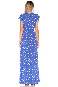Vestido Largo Personalizado de Verano para Mujer, Cuello en V, Manga Corta, Abertura Lateral, Elegante, Estampado de Lunares - Product Image 3